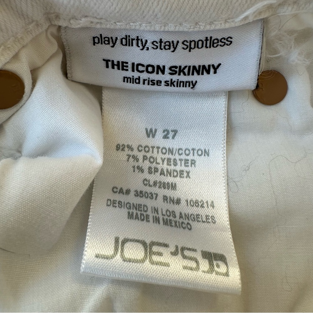 Joe's Jeans The Icon Skinny Mid Rise White Skinny Jeans Size: 27 - Picture 6 of 9